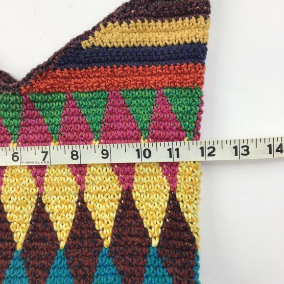 Crossbody woven harlequin Purse hand bag large multicolored zippered top bucket - Picture 2 of 9